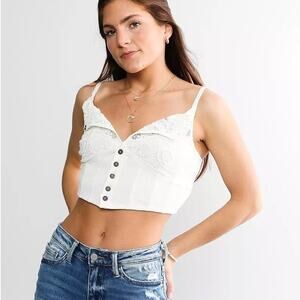 Free People Have My Heart Corset Cropped Tank Top in White NWOT Size XL